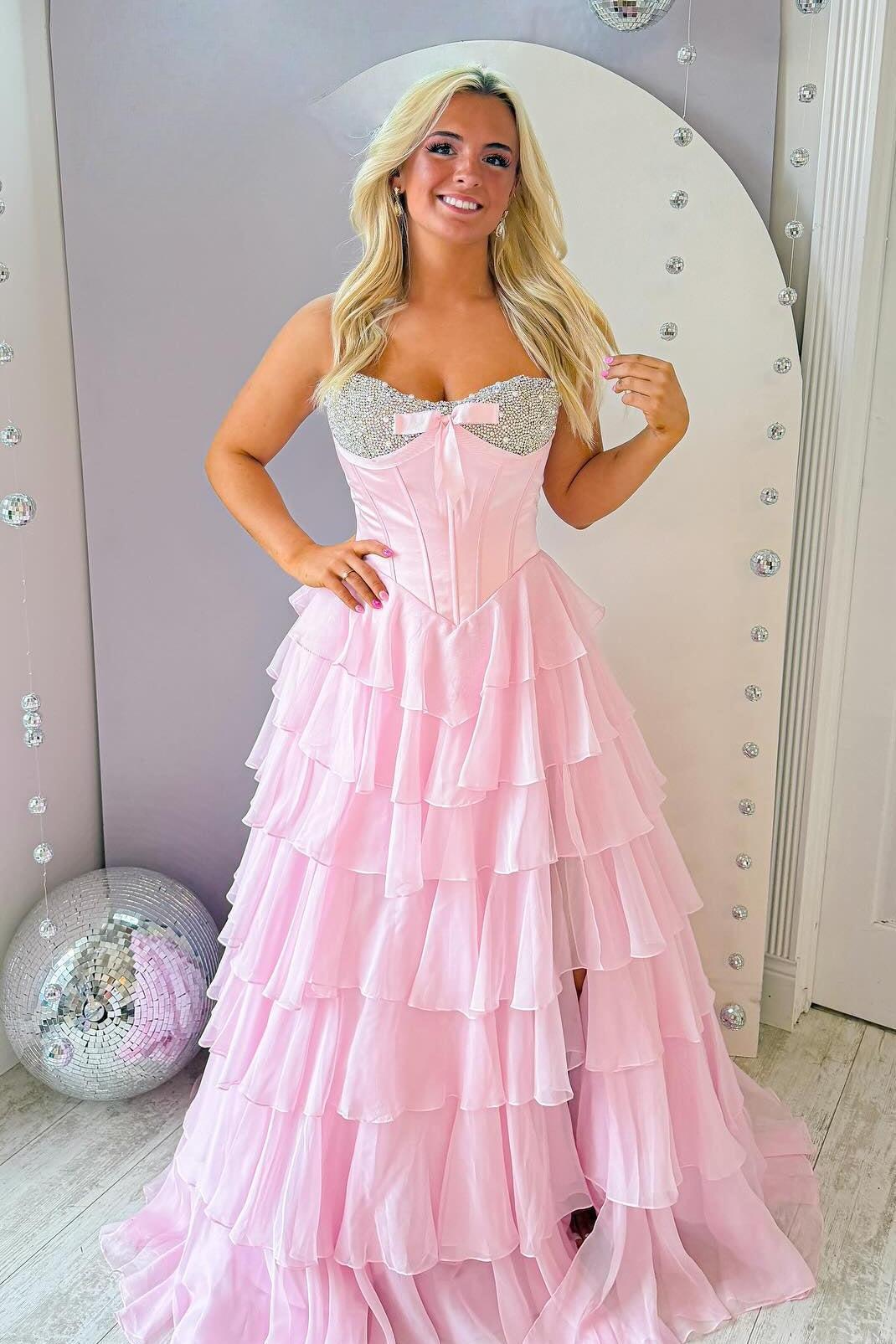 A Line Sweetheart Yellow Corset Prom Dress With Beading Ruffles Formal Evening Gown