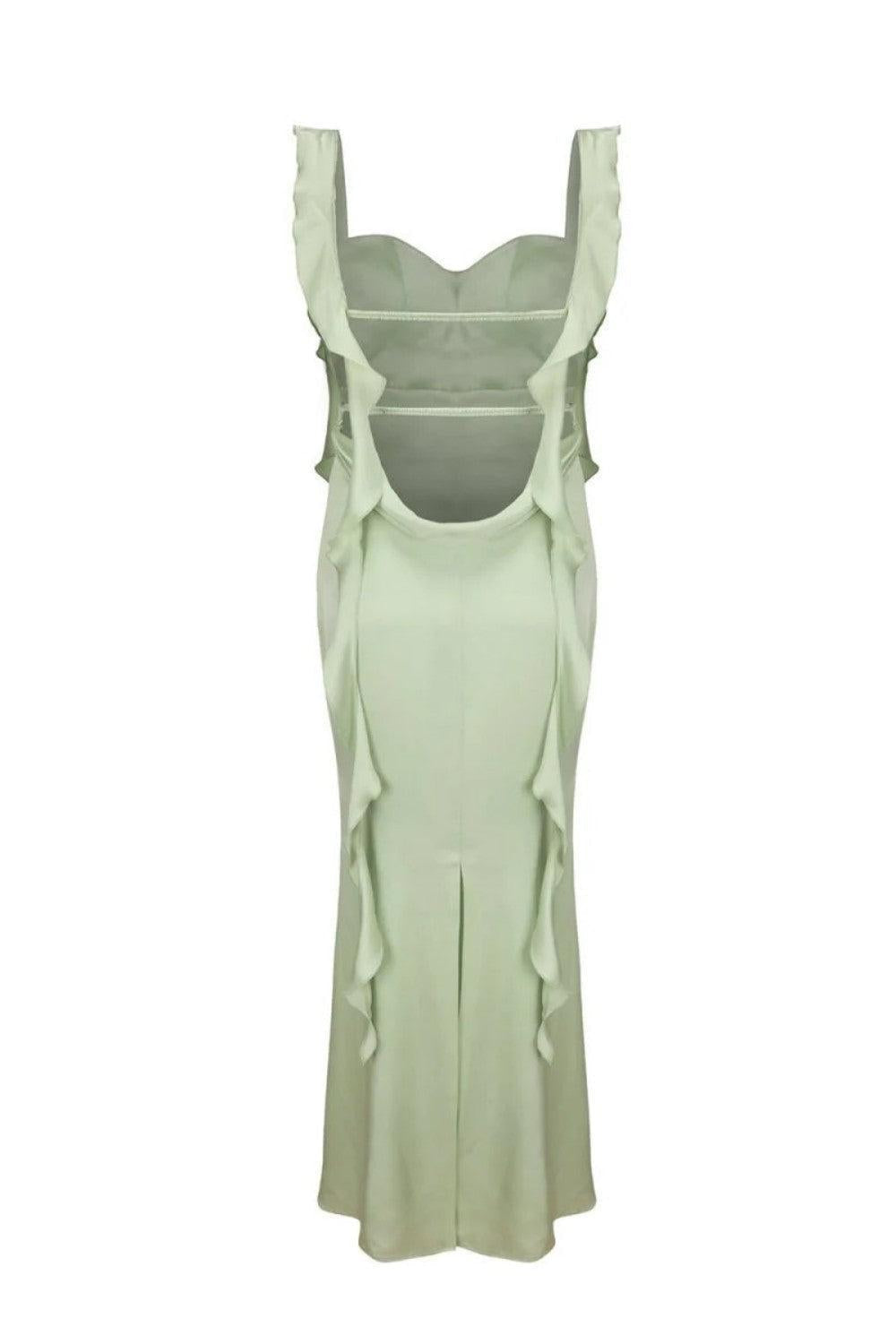 Mermaid Square Neck Long Prom Dress With Ruffles Backless Formal Evening Gown
