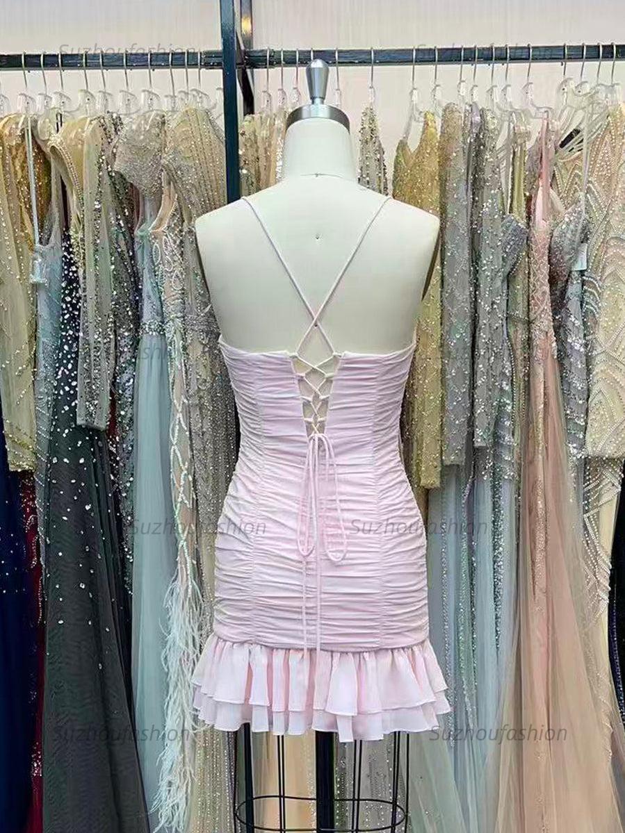 Suzhoufashion Cute Sheath Satin Short Homecoming Dress with Ruffles
