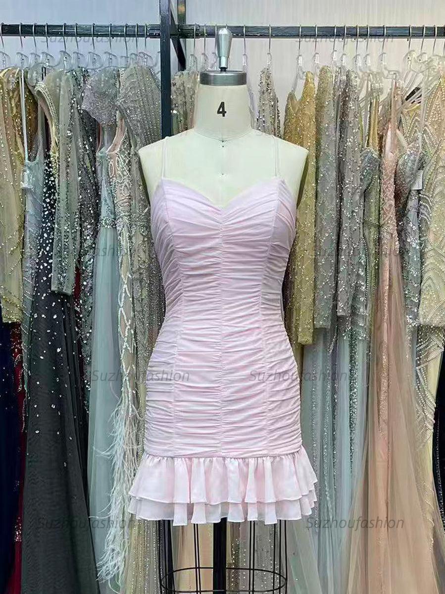 Suzhoufashion Cute Sheath Satin Short Homecoming Dress with Ruffles