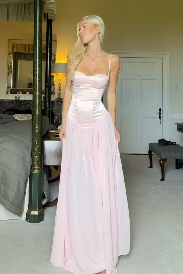 Cute A Line Spaghetti Straps Light Pink Long Prom Dress with Ruffles - View 2 | VelvetHem