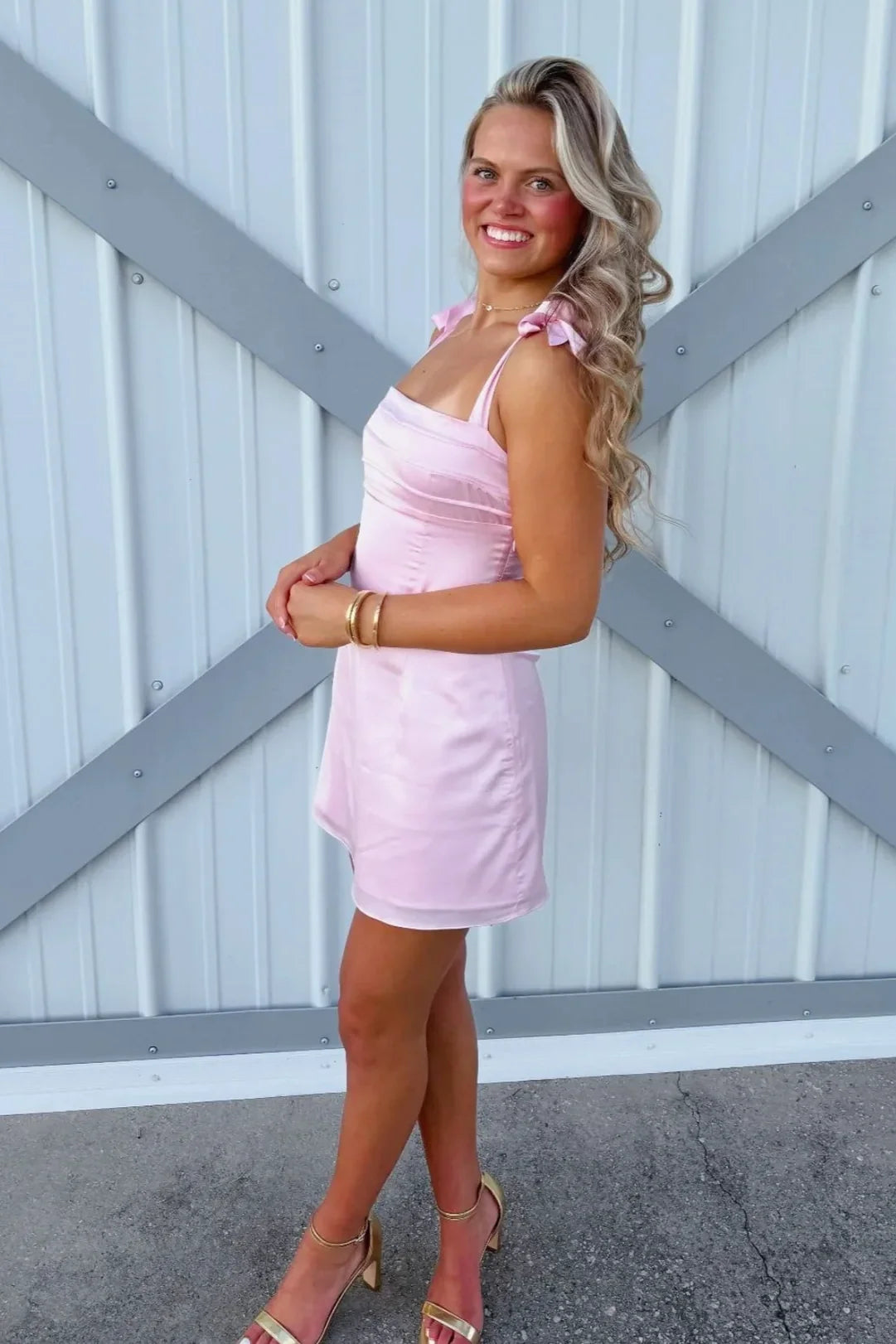 Cute A Line Spaghetti Straps Light Pink Short Homecoming Dress with Ruched
