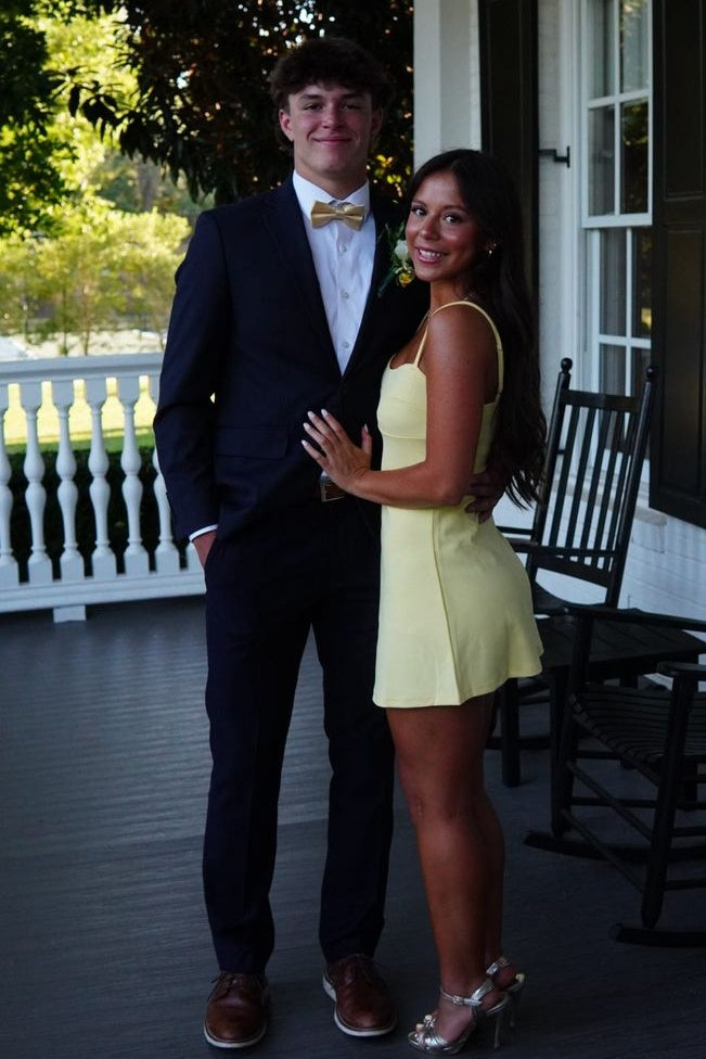 Chic A Line Spaghetti Straps Yellow Short Homecoming Dress