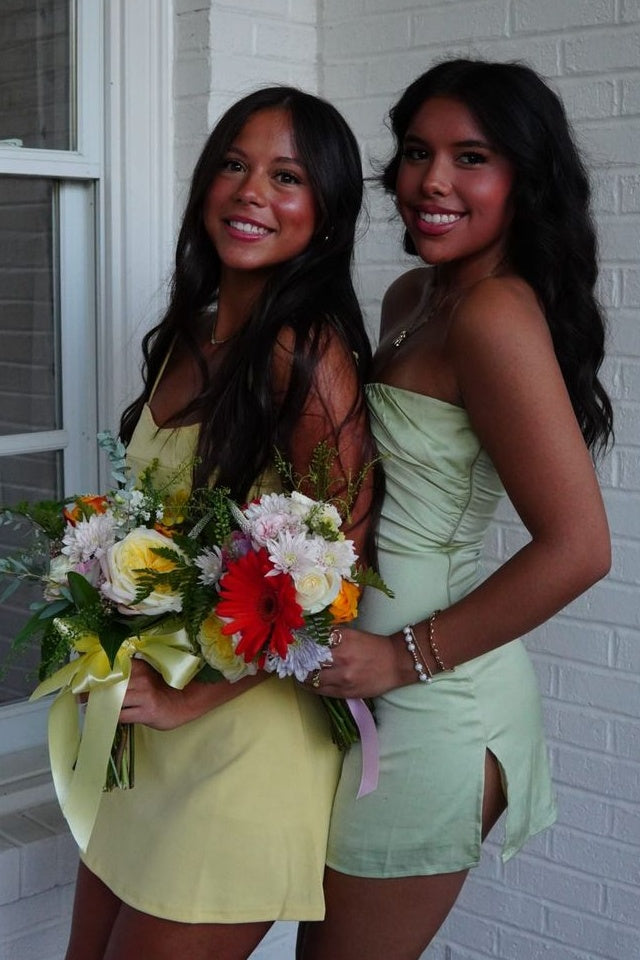 Chic A Line Spaghetti Straps Yellow Short Homecoming Dress