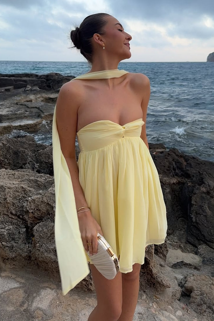 Cute A Line Sweetheart Light Yellow Short Homecoming Dress with Scarf