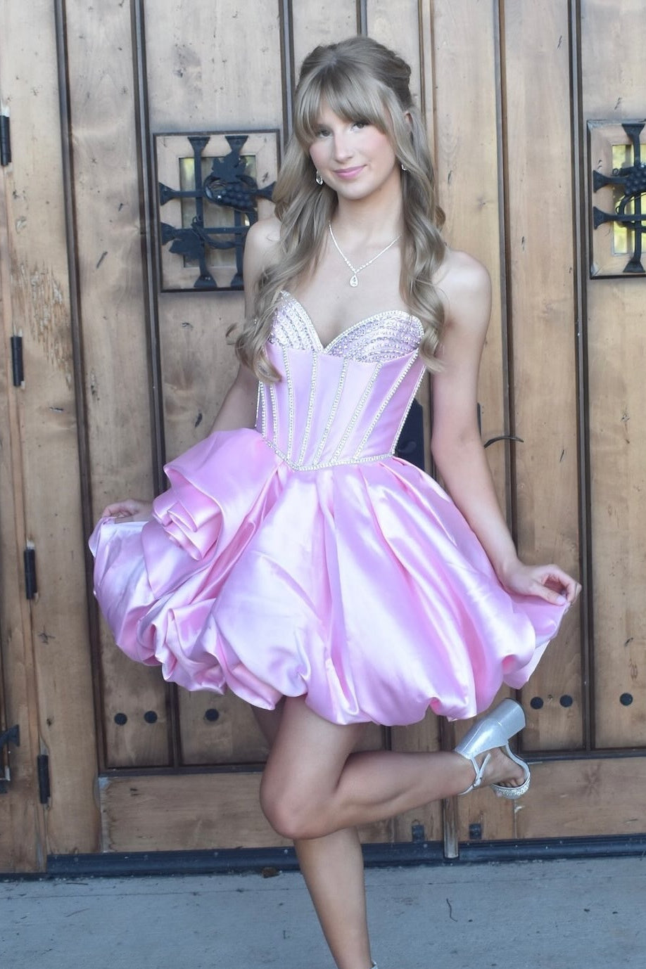 Princess A Line Sweetheart Pink Corset Homecoming Dress with Beading