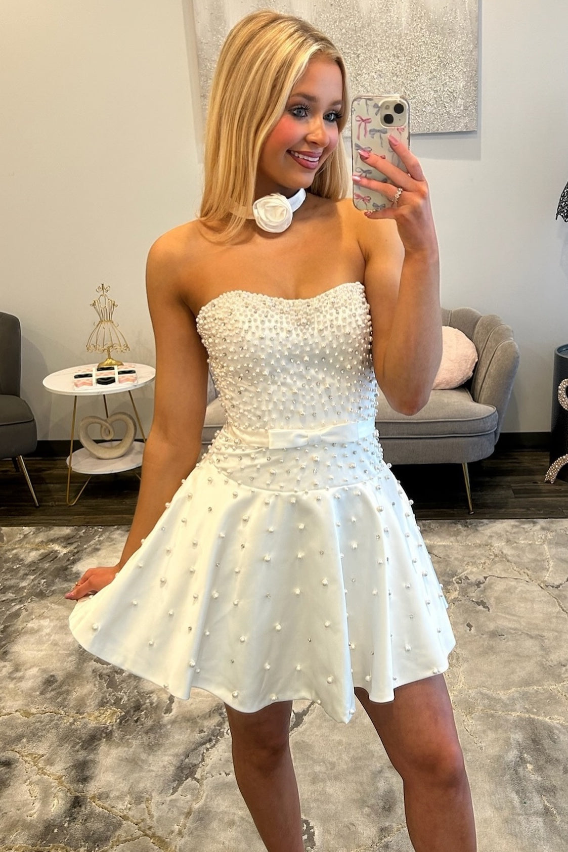 Cute A Line Sweetheart Pink Short Homecoming Dress with Pearls& Bowknot
