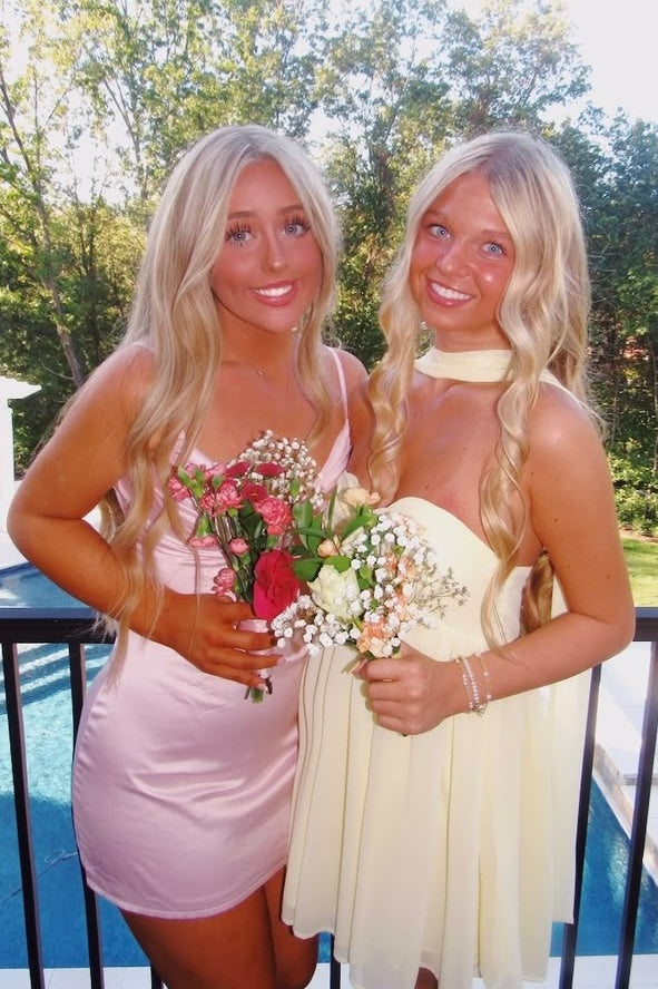 Cute A Line Sweetheart Light Yellow Short Homecoming Dress with Scarf