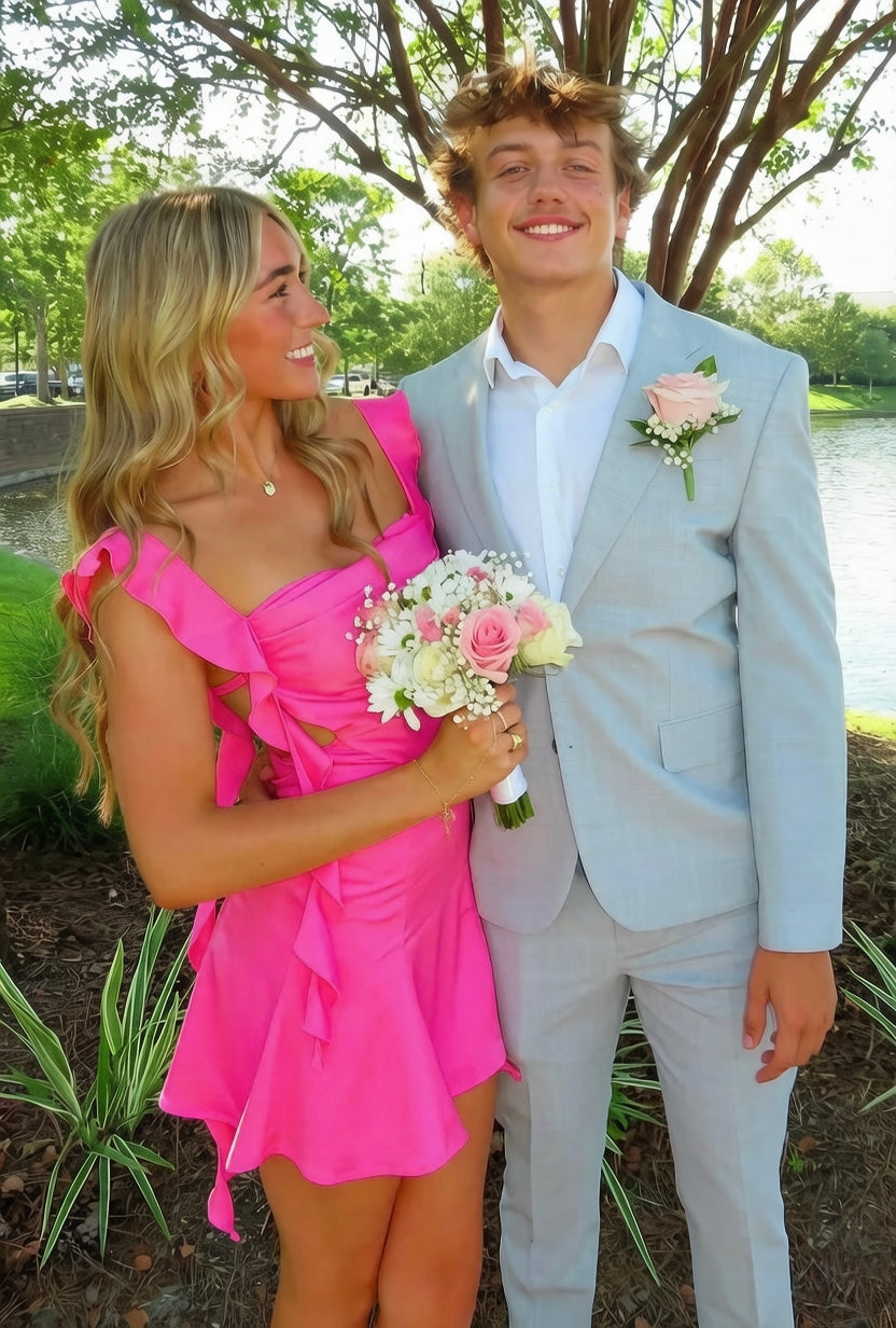 Cute Sheath Square Neck Pink Short Homecoming Dress with Backless