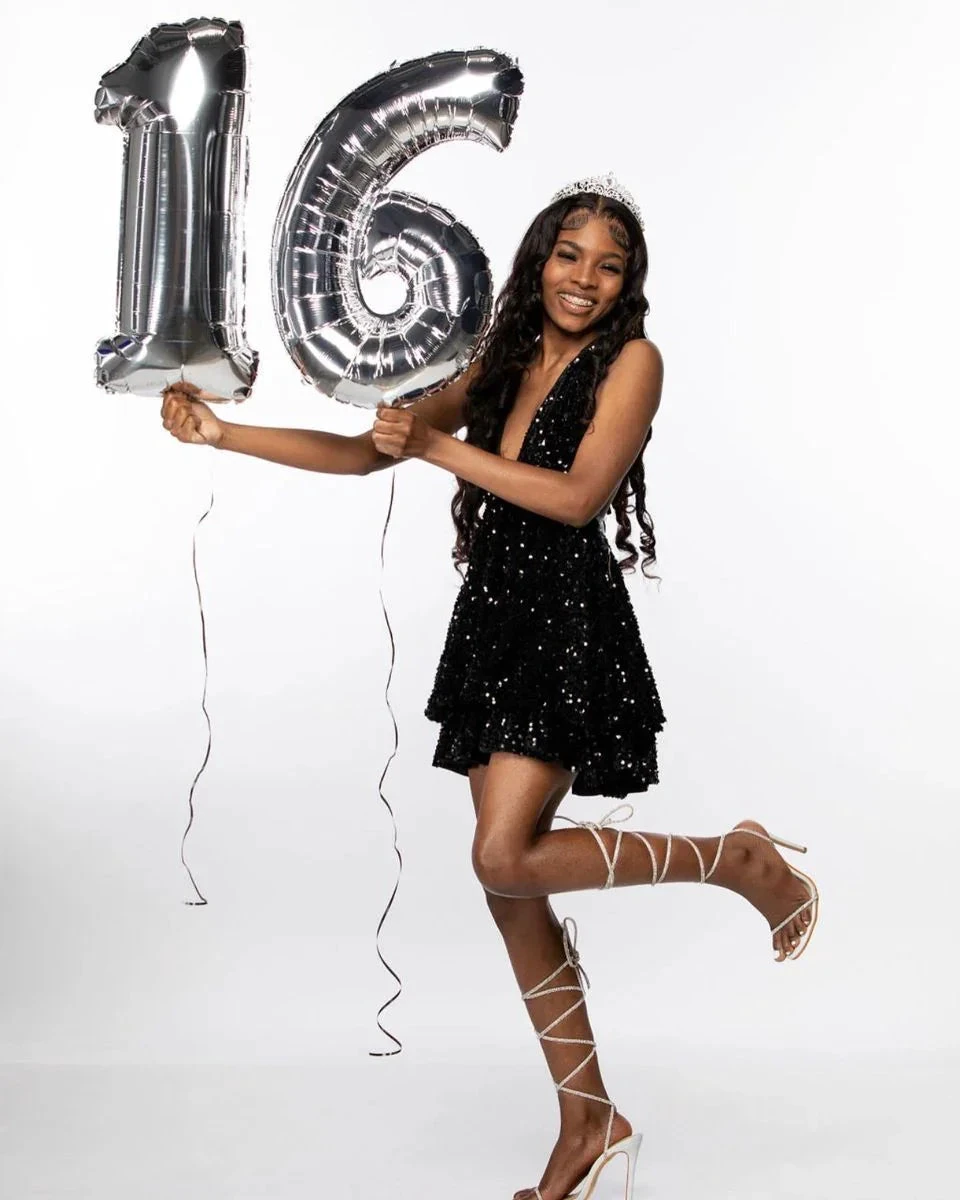 A-line Black Sequin Homecoming Dress Black Birthday Party Dress (ZD12646)