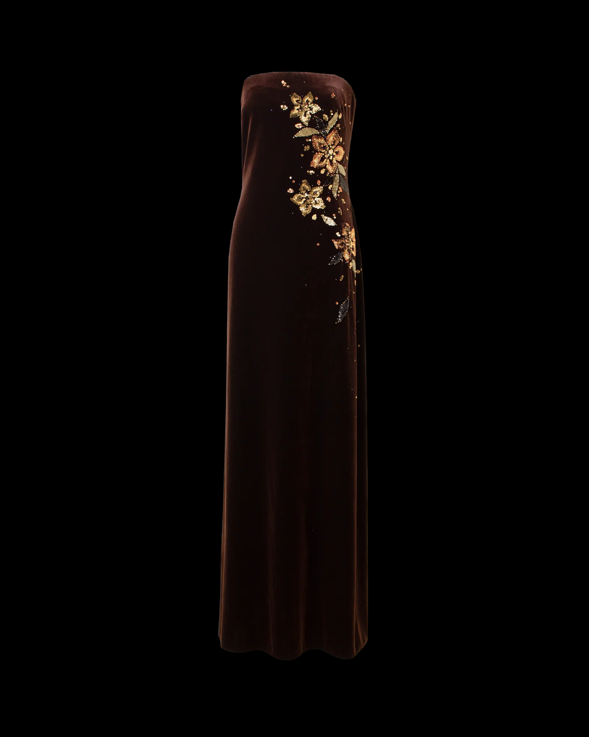 Vintage Strapless Brown Velvet Sequin Beaded Mermaid Party Dress Long Wedding Guest Dress - View 4 | VelvetHem