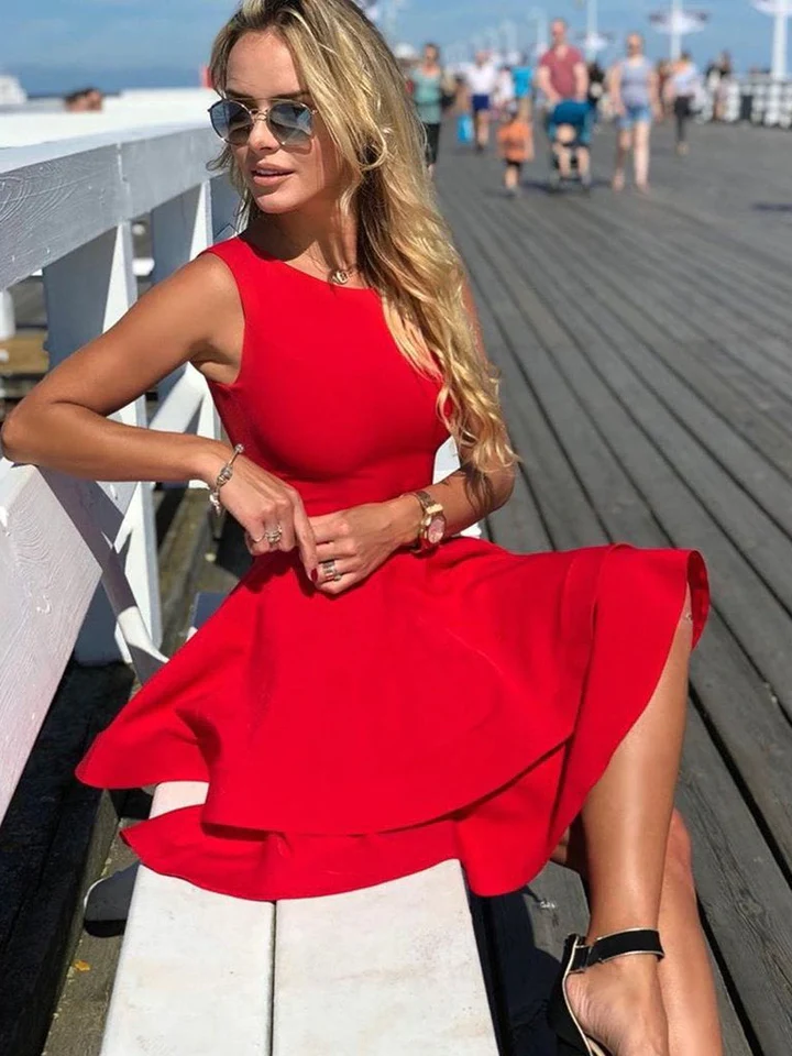 Round Neck Layered Short Red Dresses, Short Red Formal Graduation Homecoming Dresses - VelvetHem