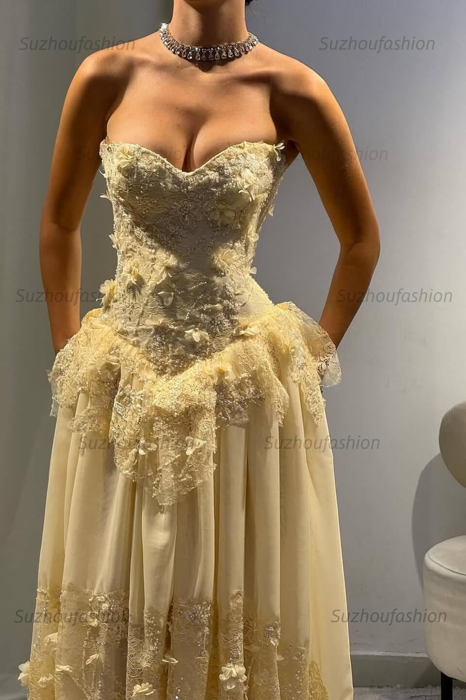 Strapless Sleeveless Long Evening Formal Dress With Pleated Appliques