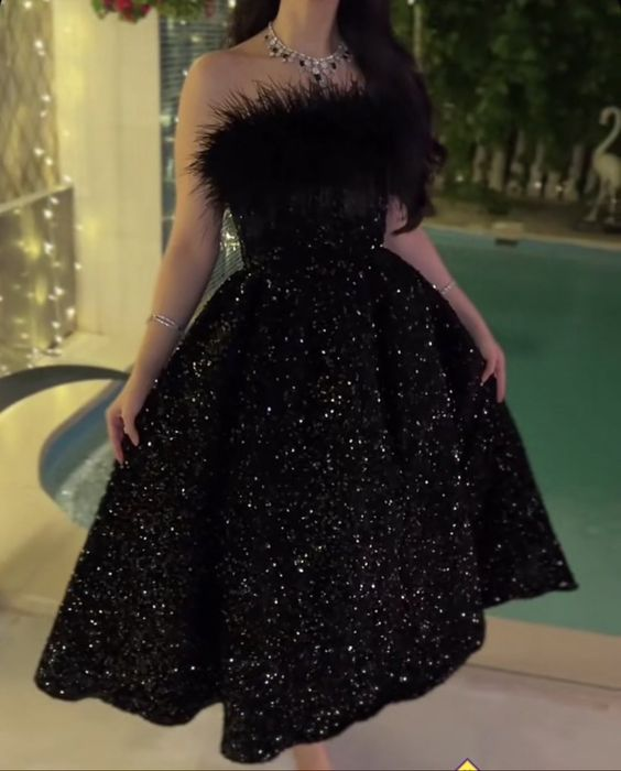 Shiny Black Sequins A-line Party Dress,Black Cocktail Dress - VelvetHem