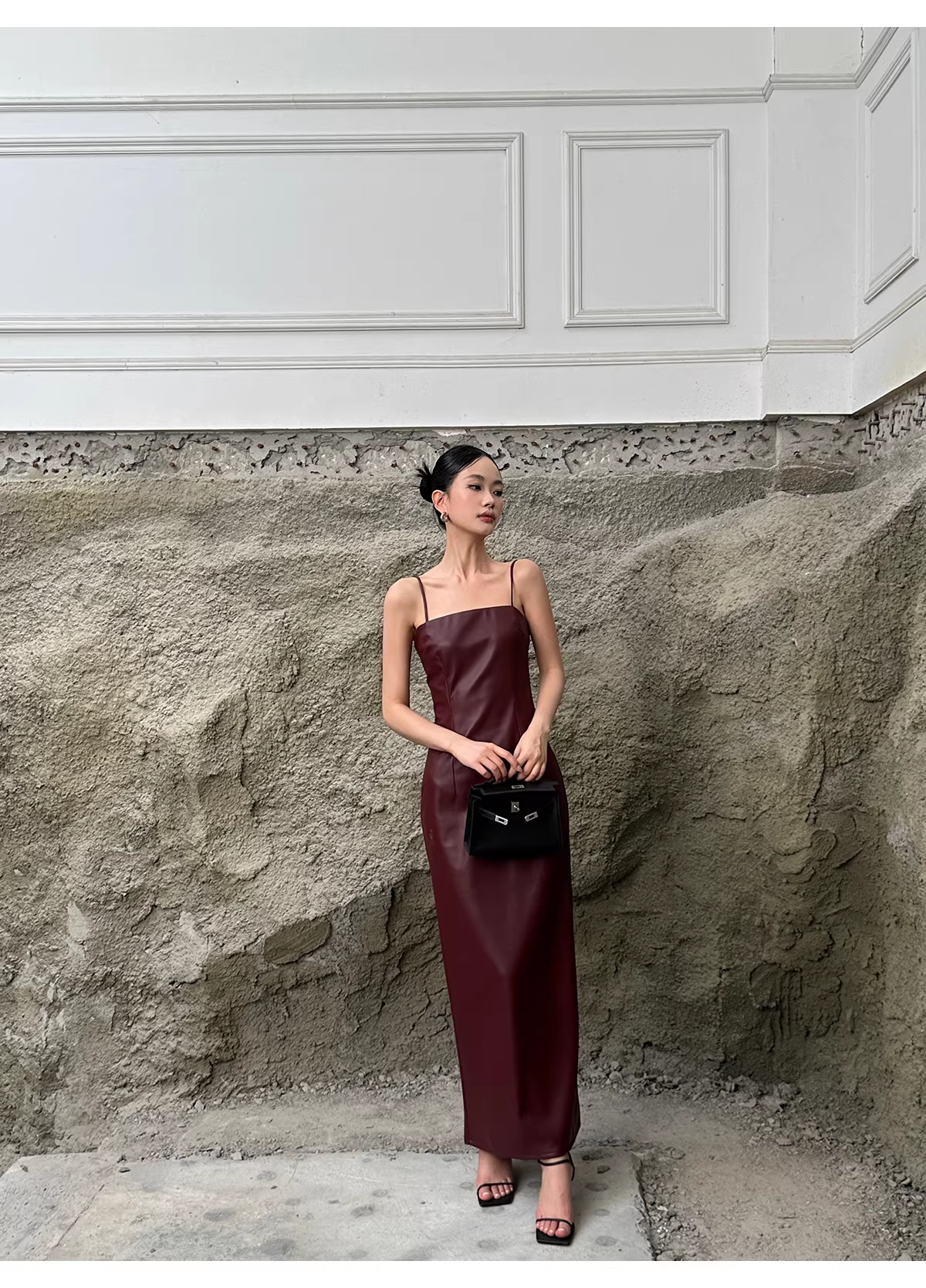 Fashion Spaghetti Straps Burgundy Sheath Long Party Dress Birthday Evening Dress - View 3 | VelvetHem