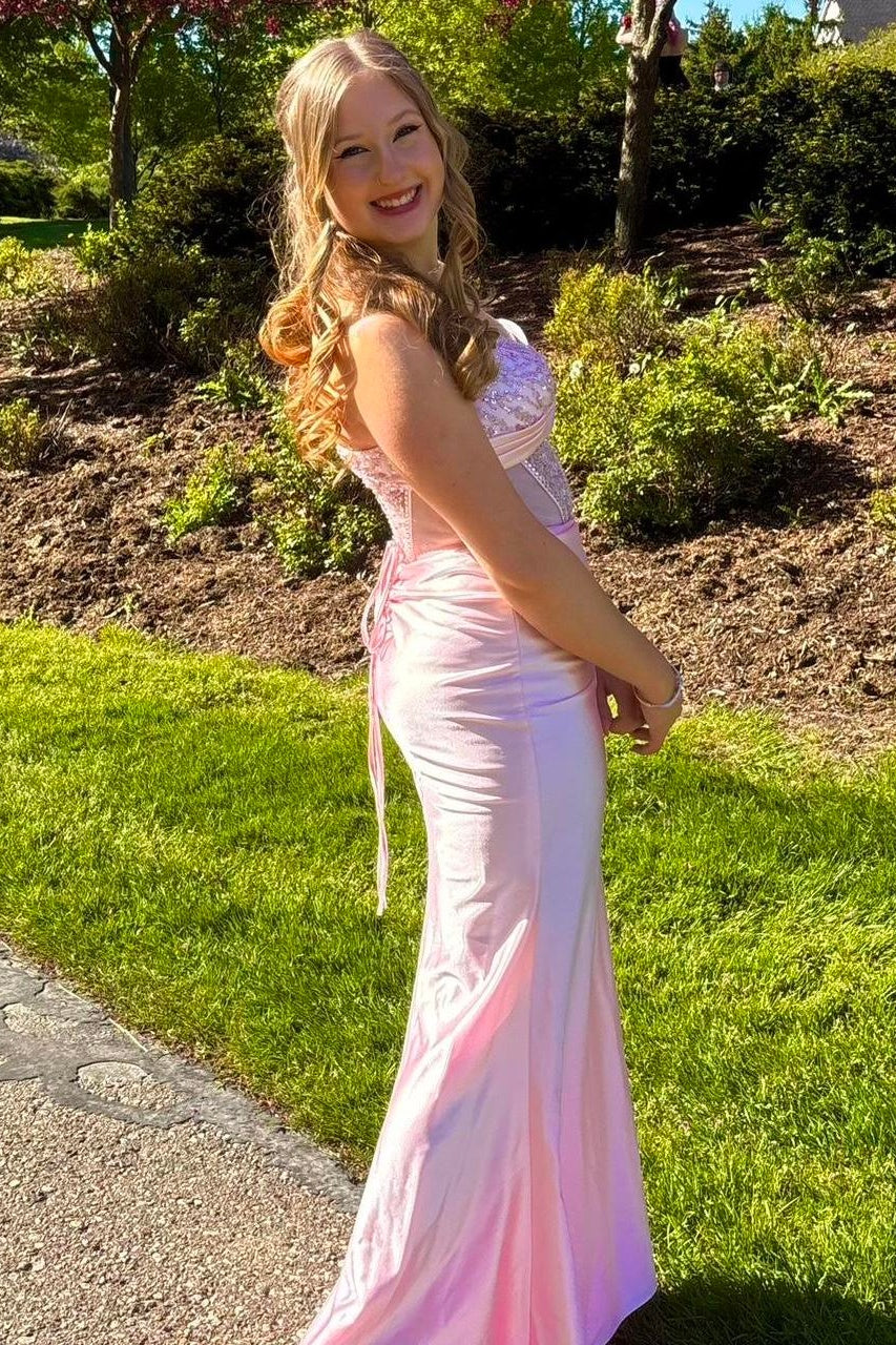 Straps Pink Corset Mermaid Long Dress