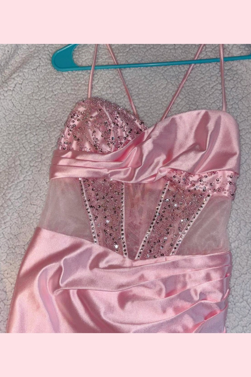 Straps Pink Corset Mermaid Long Dress