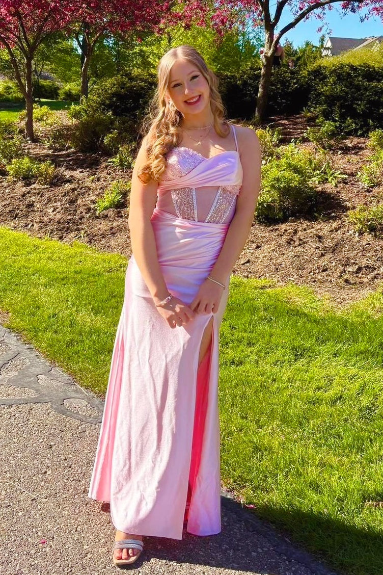 Straps Pink Corset Mermaid Long Dress