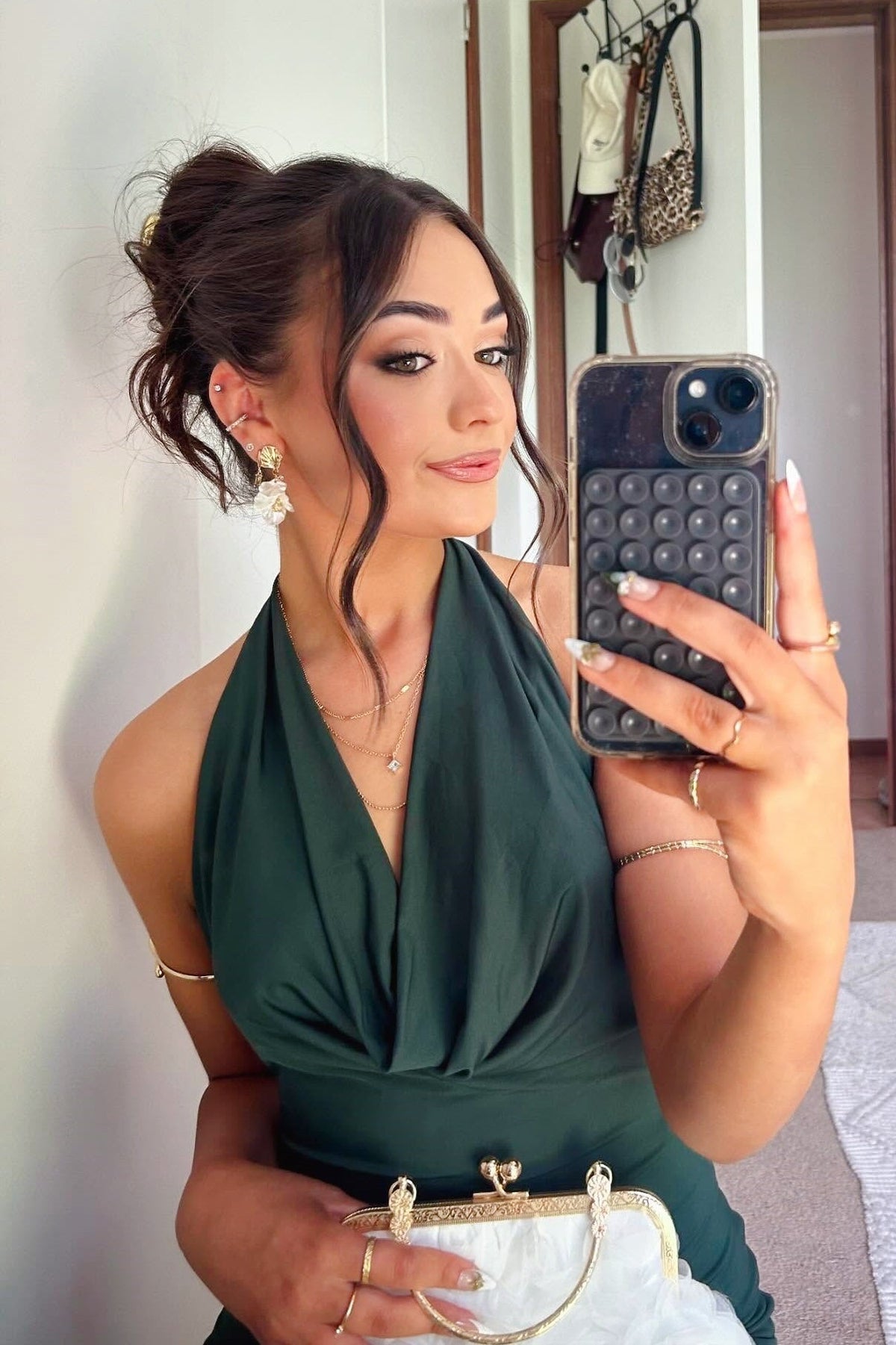 Dark Green Halter Cowl Neck Sheath Long Dress