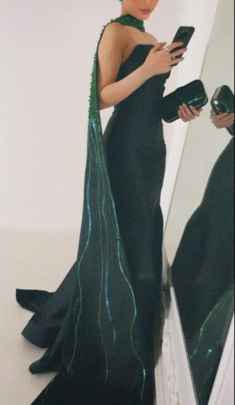 Fashion Black Satin Strapless Evening Dress Formal Party Gown Y8174 - VelvetHem