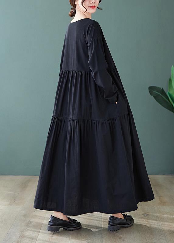 DIY Black Dresses O Neck Cinched Maxi Spring Dress