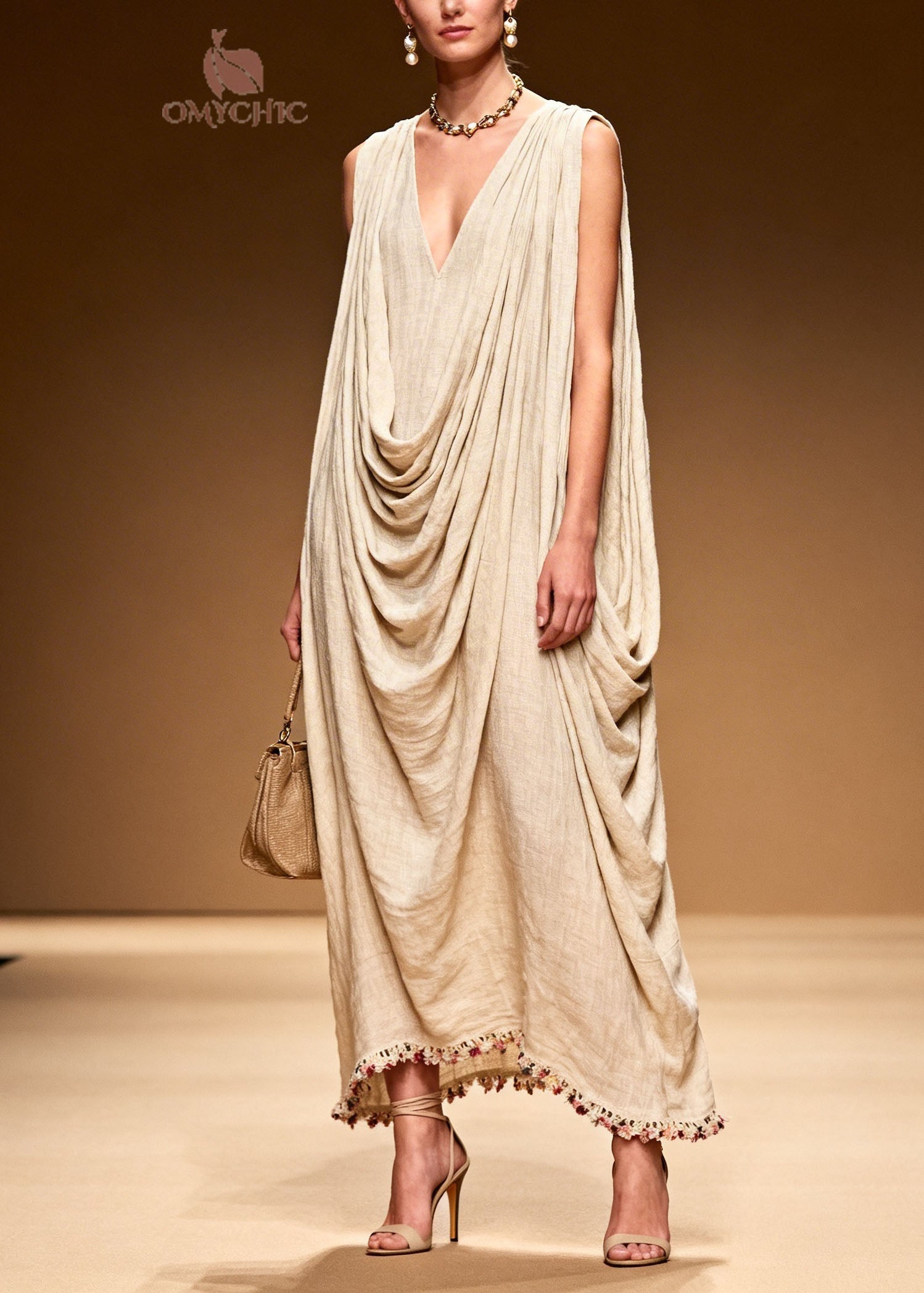 DIY Floral Patchwork Wrinkled Linen Long Dresses Sleeveless
