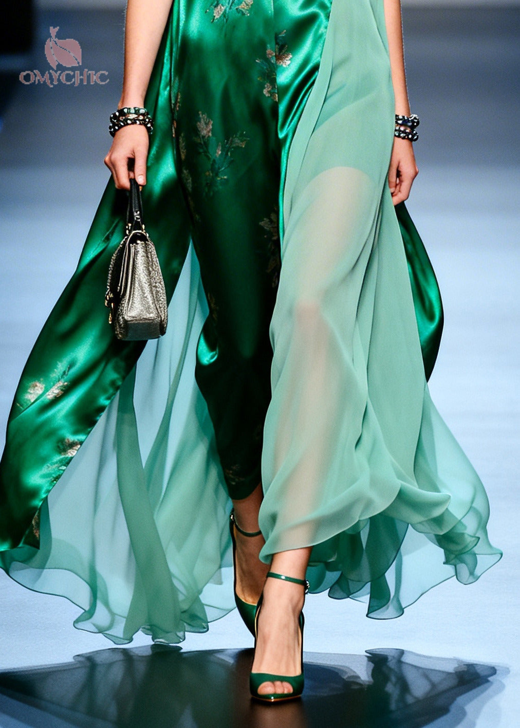 DIY Green Asymmetrical Patchwork Chiffon Holiday Dress Sleeveless