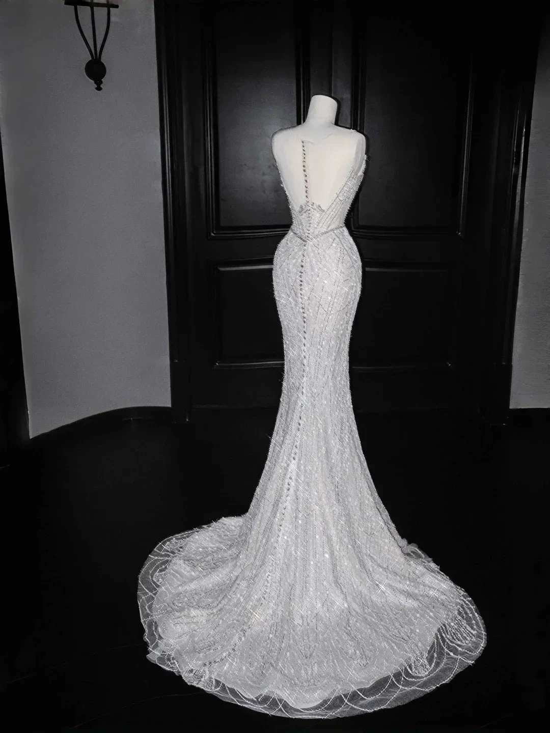 Glitter White Tulle Beaded Mermaid Prom Dress Long Evening Dress Wedding Dress (ZD13764)