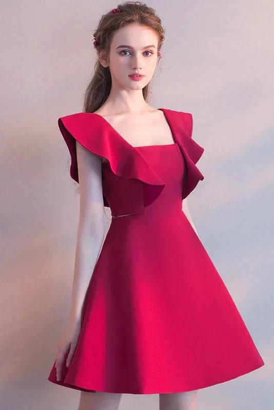 Elegant Square Neck Burgundy Sleeveless Short Homecoming Dresses (ZD11601) - VelvetHem