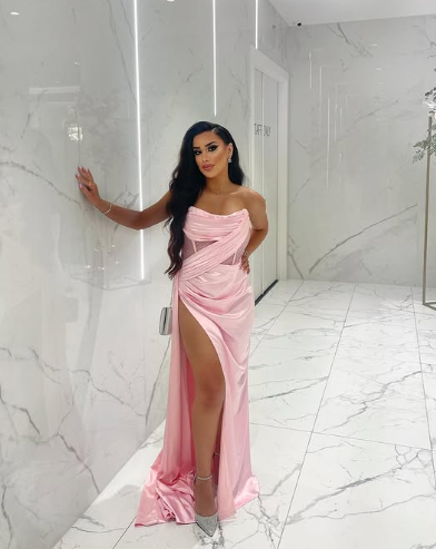 Sexy 17th Birthday Dress Strapless Mermaid Prom Dresses for Black Girls Thigh-High Slits Pleats Beading Birthday Outfits - View 3 | VelvetHem