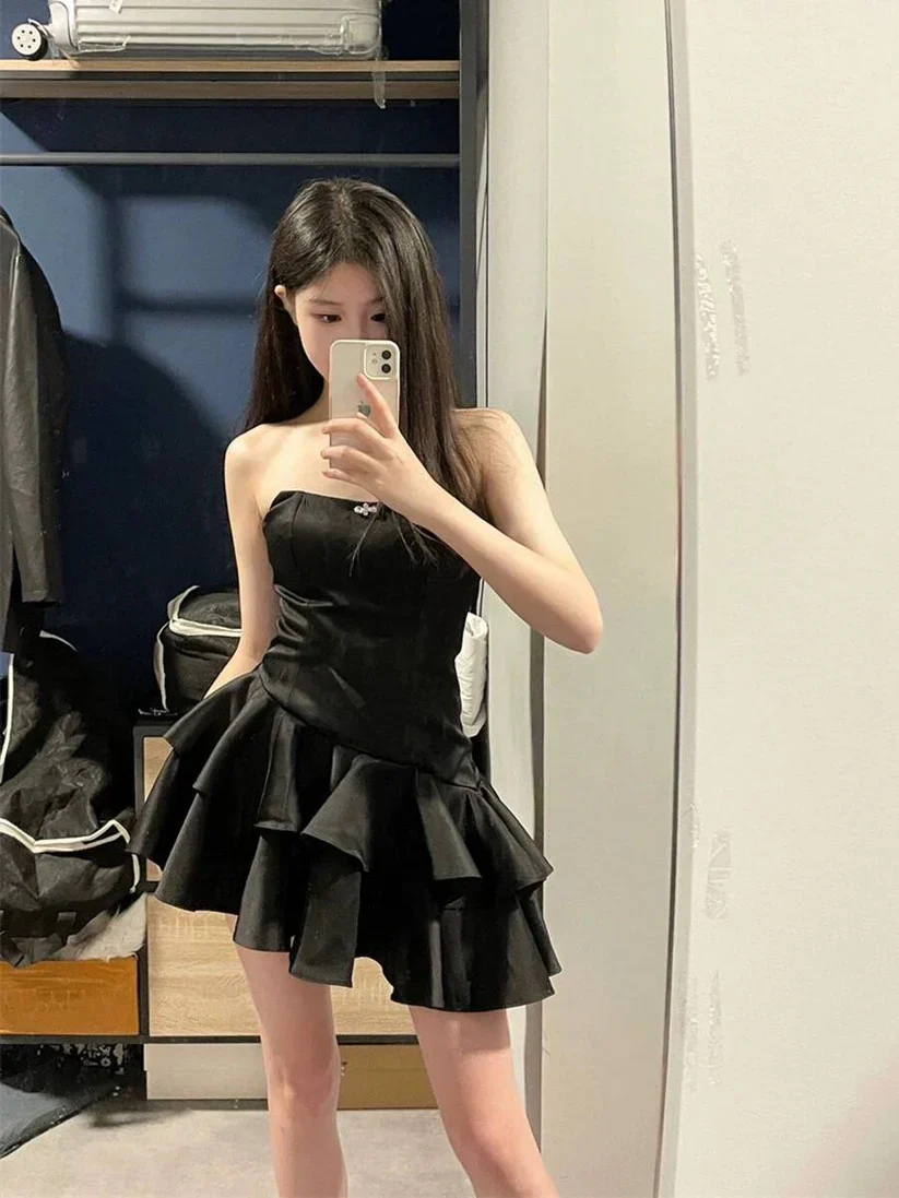 Sexy Black Irregular Puffy Short Homecoming Dress - View 2 | VelvetHem