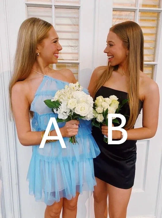 Cute Blue Tulle Short Homecoming Dress Black Dress Y2016 by simplepromdress