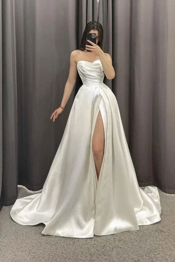 Charming White A-line Satin Wedding Dress (ZD13687)
