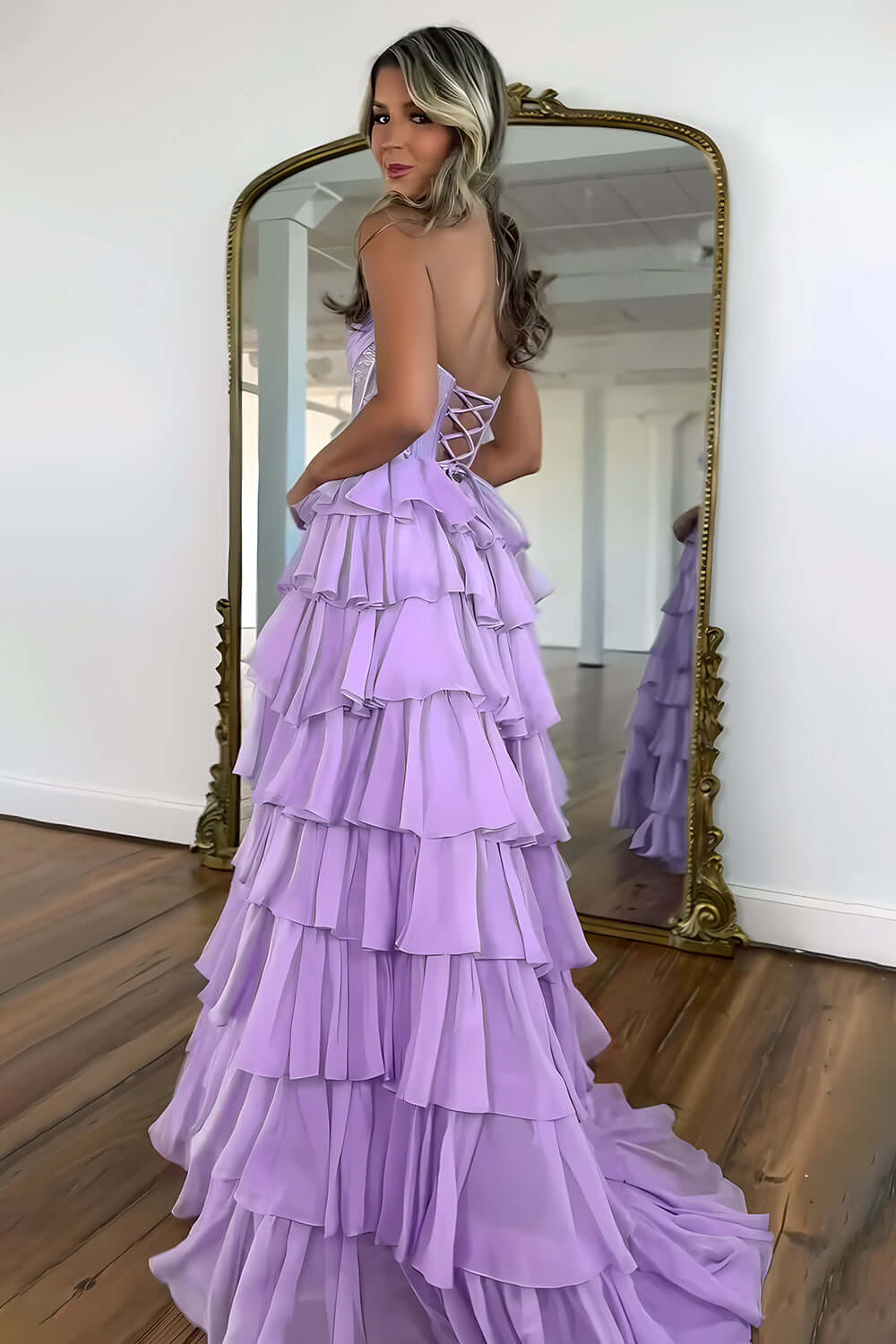 Yellow Prom Dress A Line Strapless Corset Long Chiffon Formal Dress With Slit