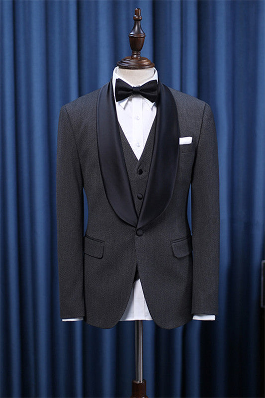 Dark Gray Stylish 3 Piece Shawl Lapel Wedding Suit