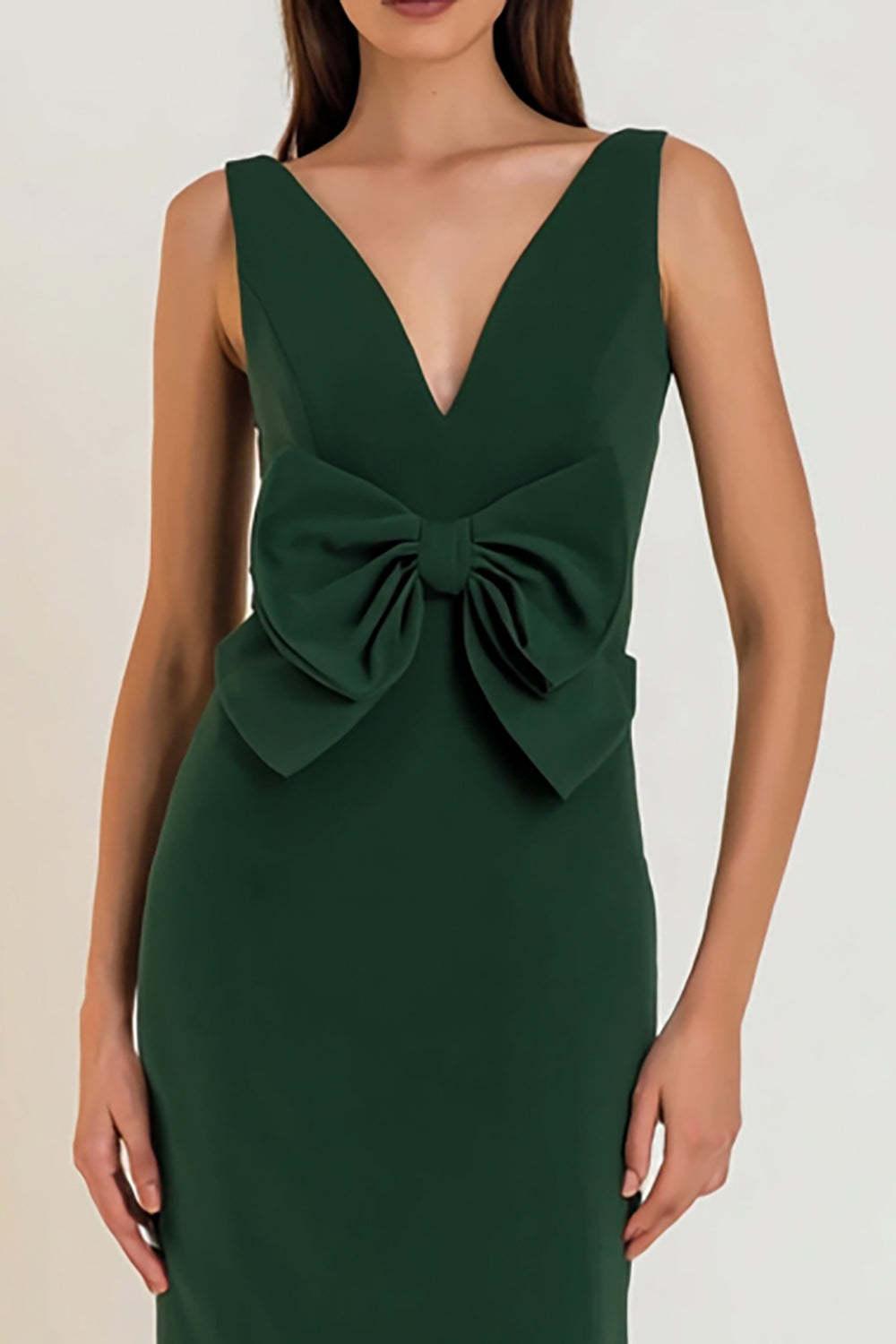Suzhoufashion Dark Green Mermaid V-Neck Bowknot Long Prom Dress With Slit