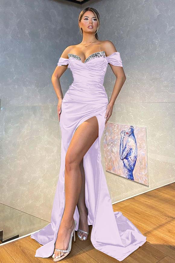 Dark Green Sexy Off-the-shoulder Sleeveless Satin Floor-Length Prom Dresses with Ruffles