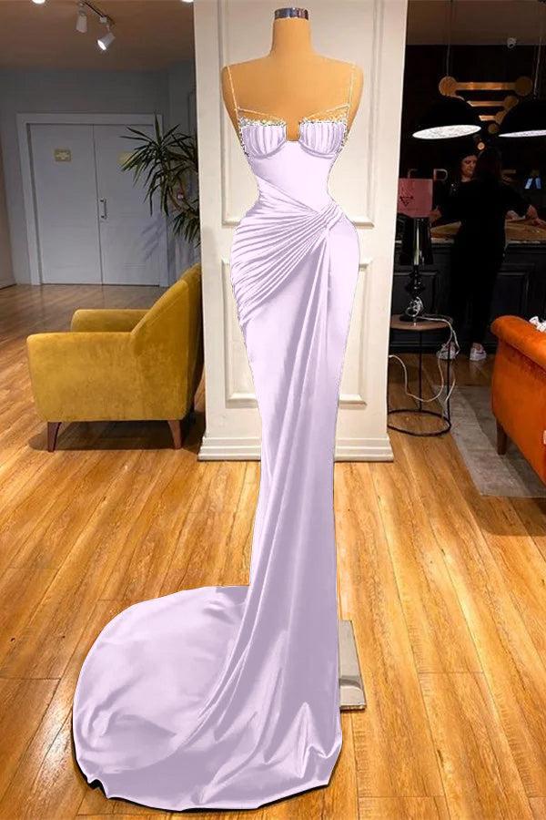 Dark Green Spaghetti Straps Prom Dress Mermaid Evening Formal Dress With Beadings