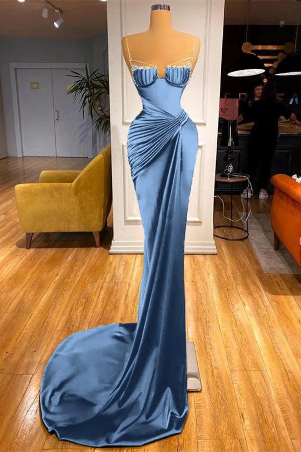 Dark Green Spaghetti Straps Prom Dress Mermaid Evening Formal Dress With Beadings
