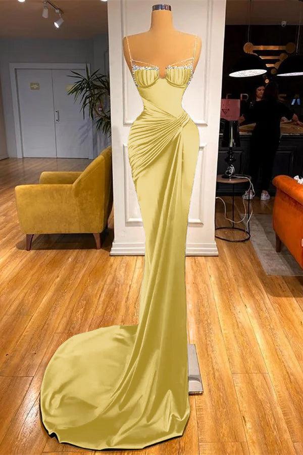 Dark Green Spaghetti Straps Prom Dress Mermaid Evening Formal Dress With Beadings