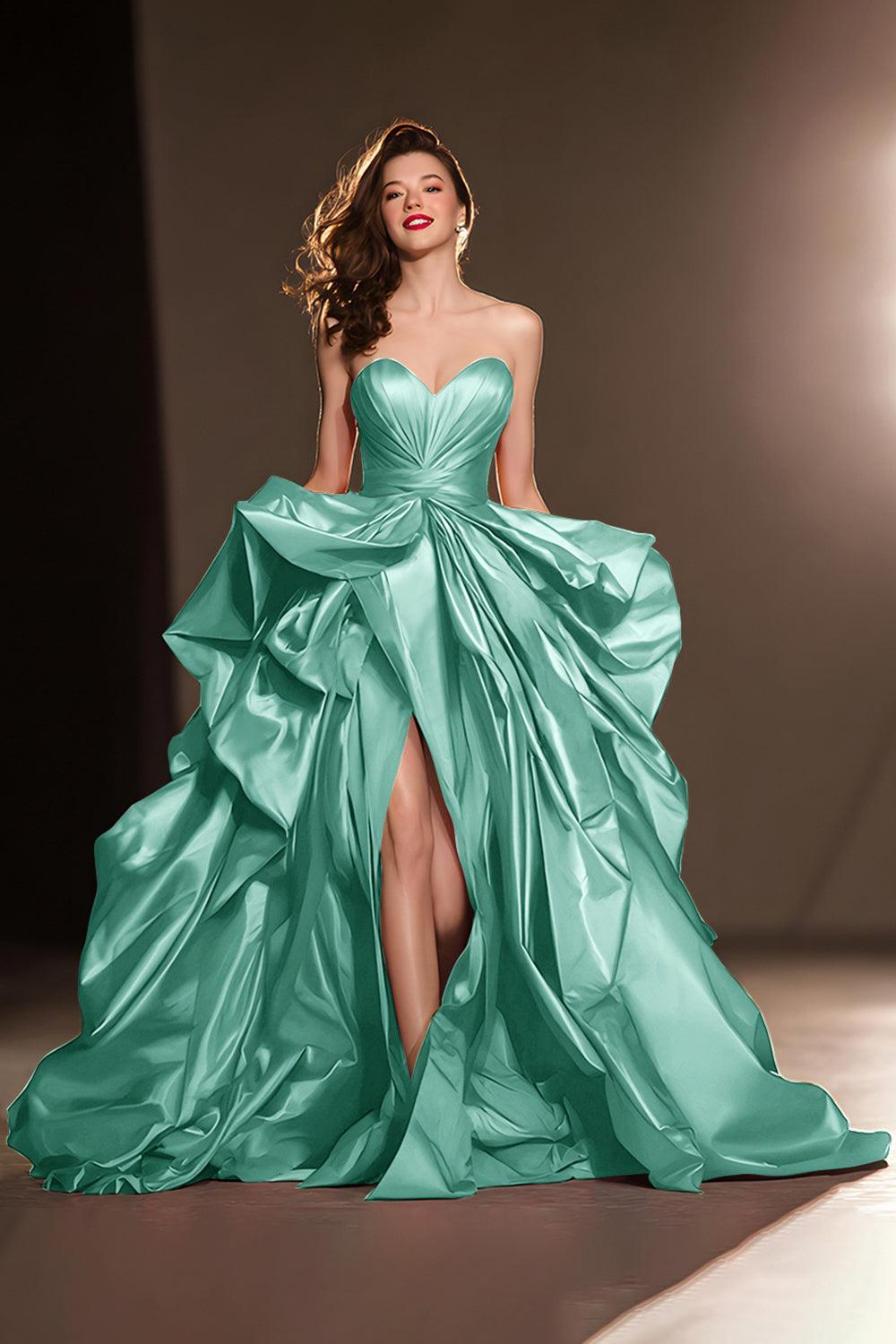 Suzhoufashion Dark Red Ball Gown Ruffled Sweetheart Long Pageant Dress With Slit