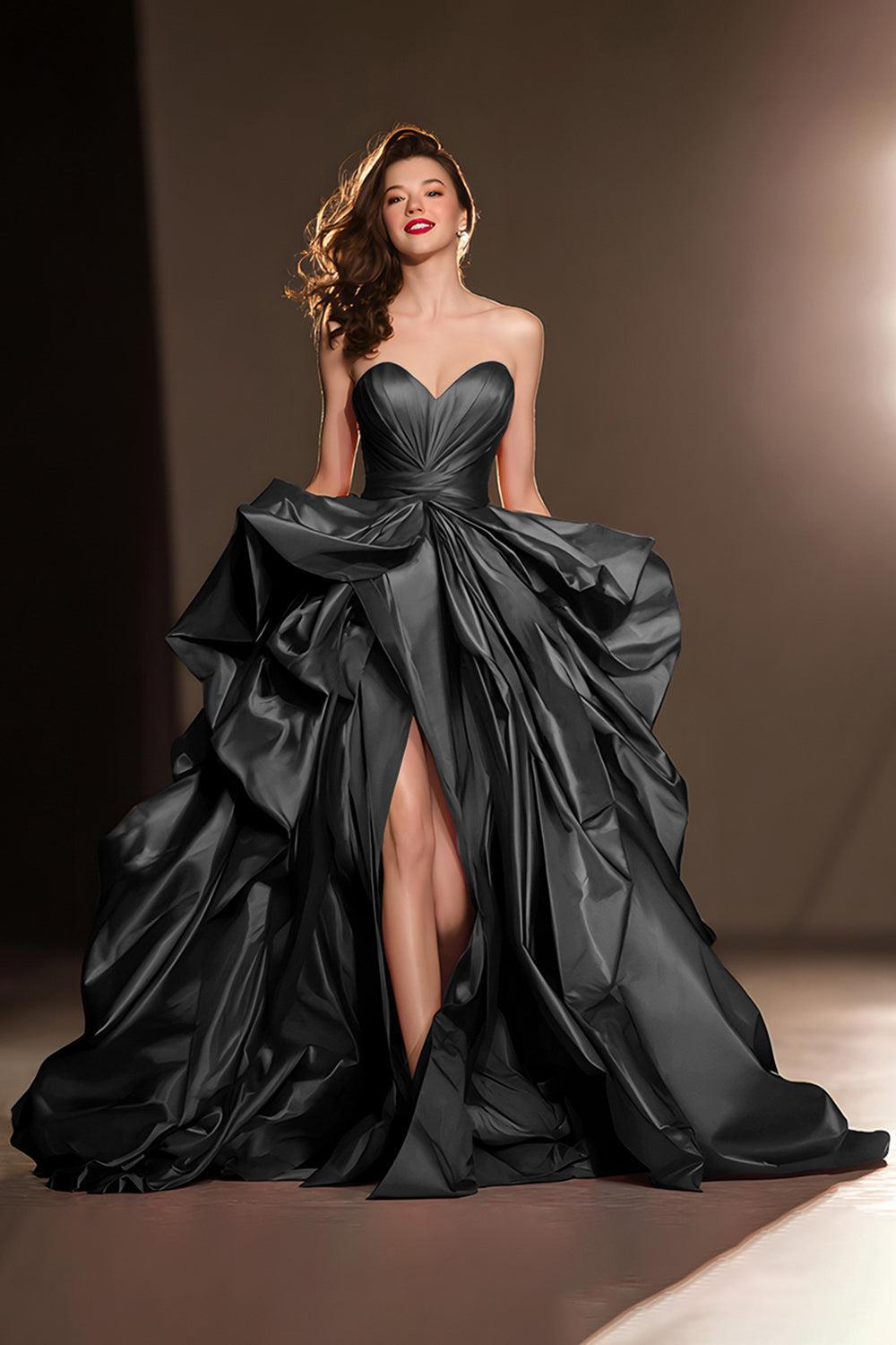 Suzhoufashion Dark Red Ball Gown Ruffled Sweetheart Long Pageant Dress With Slit