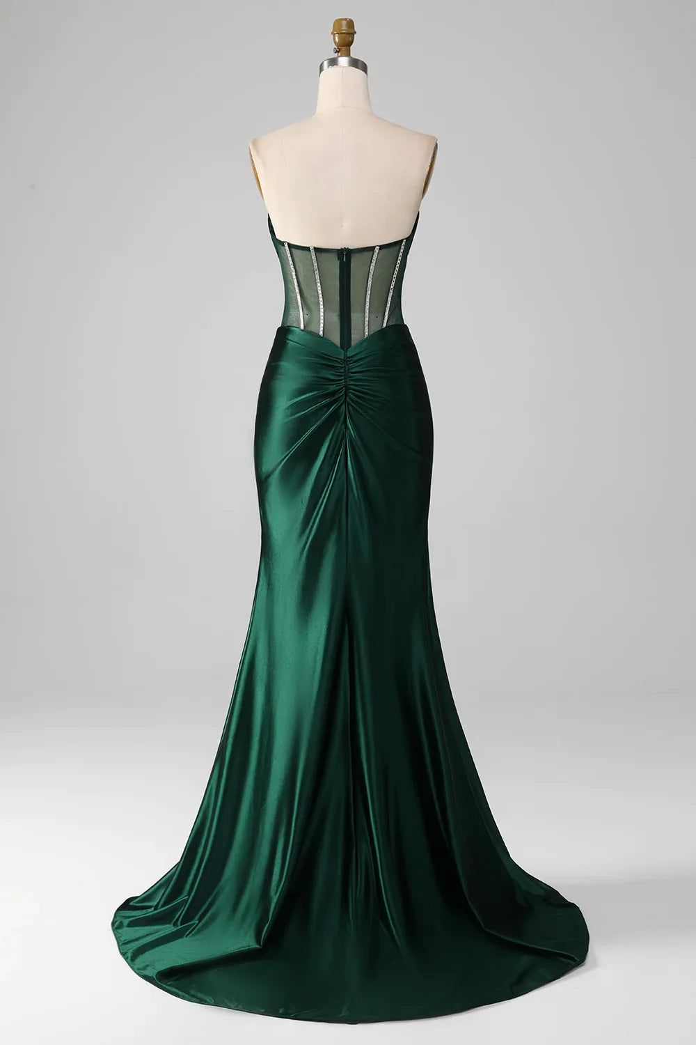 Dark Green Mermaid Strapless Long Corset Prom Dress with Beading - View 3 | VelvetHem