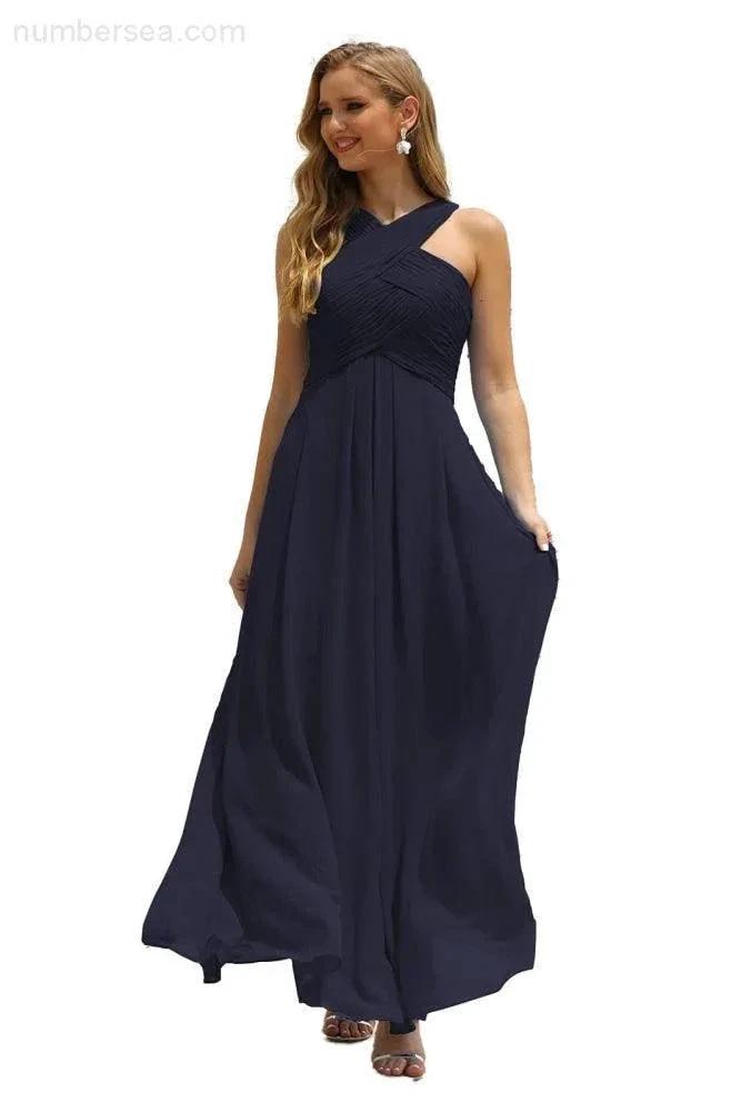 ZapDress Women Halter Chiffon Bridesmaid Dress A-line Long Formal Prom Gown (ZD17050)