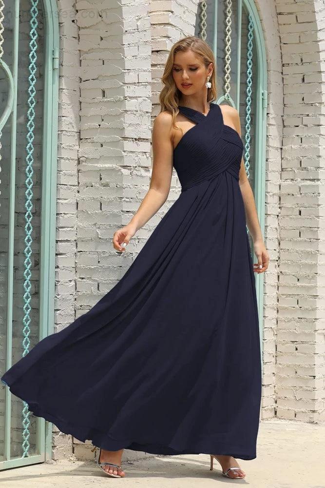 ZapDress Women Halter Chiffon Bridesmaid Dress A-line Long Formal Prom Gown (ZD17050)