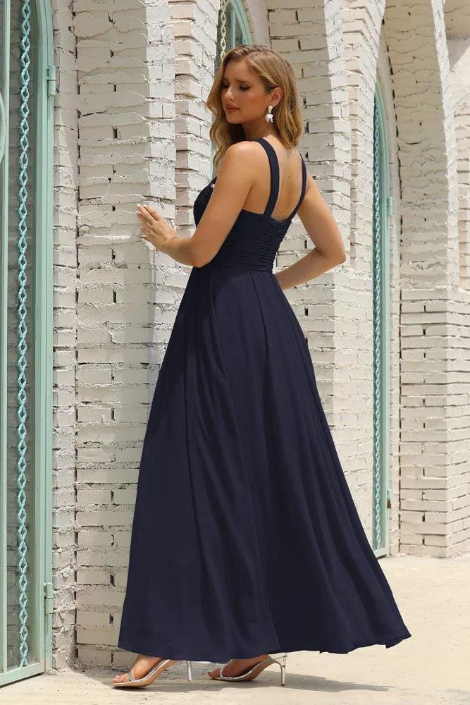 Numbersea Women Halter Chiffon Bridesmaid Dress A-line Long Formal Prom Gown SEA28015 by numbersea