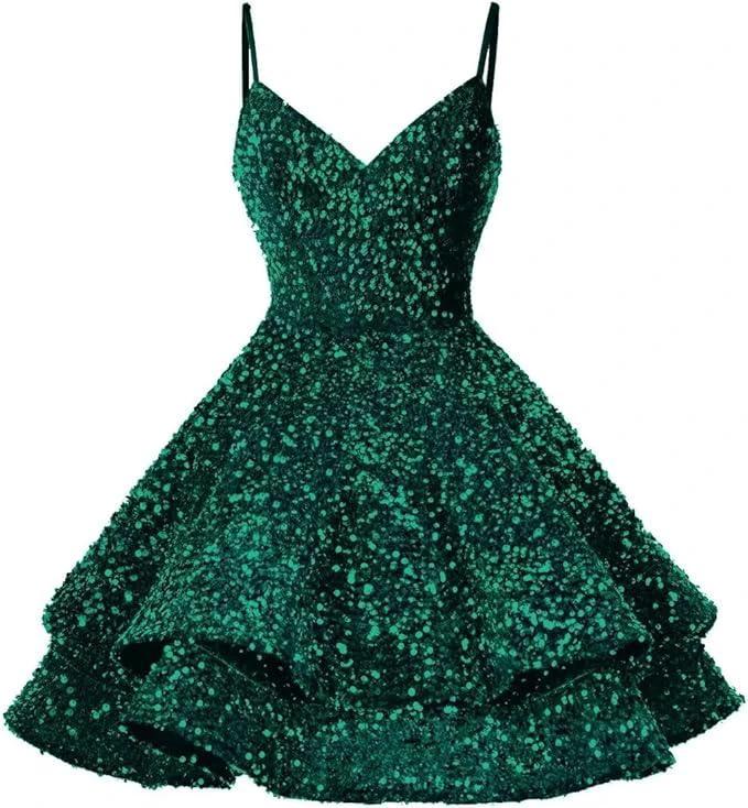 Sequin Homecoming Dresses for Teens Sparkly Short Prom Dresses SYH87 by vivymakudress