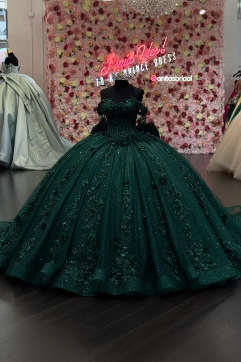 Ball Gown Off Shoulder Sleeveless Pleated 3D Flowers Applique Bow Knot Sparkly Pink Tulle Quinceanera Dress Birthday Party Dress Evening Formal Gown For Sweet 16
