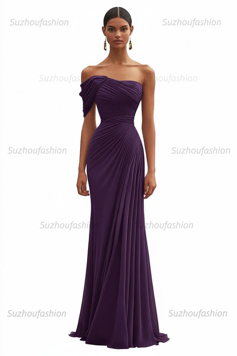 One Shoulder Ruched Mermaid Dark Green Wedding Guest Dress Long Formal Dress