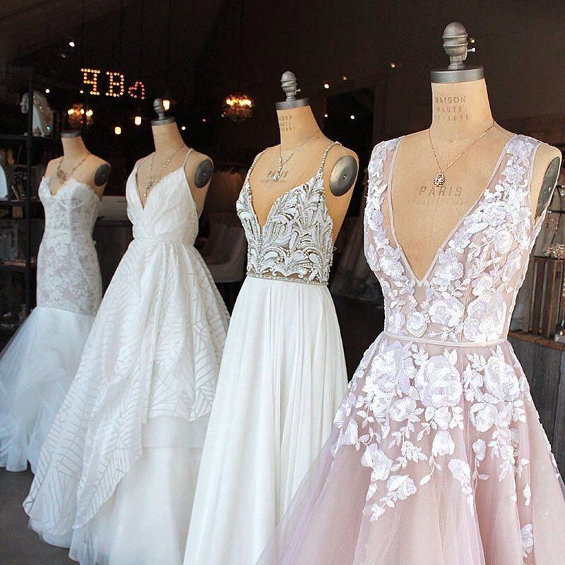 Deep V Neck Sexy Pink Wedding Dresses  Sleeveless Tulle Wedding Reception Dress with Flowers